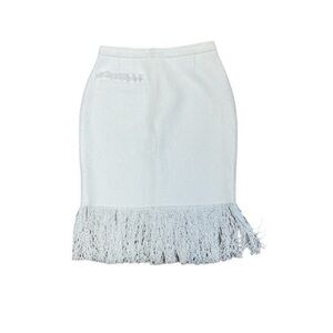 Adam Lippes White Fringe Pencil Skirt